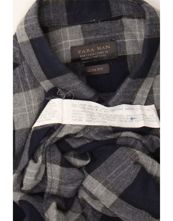 Camicia Zara da uomo slim fit in flanella piccola in cotone a quadri blu navy