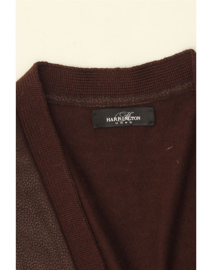Maglione cardigan da uomo vintage in lana marrone medio