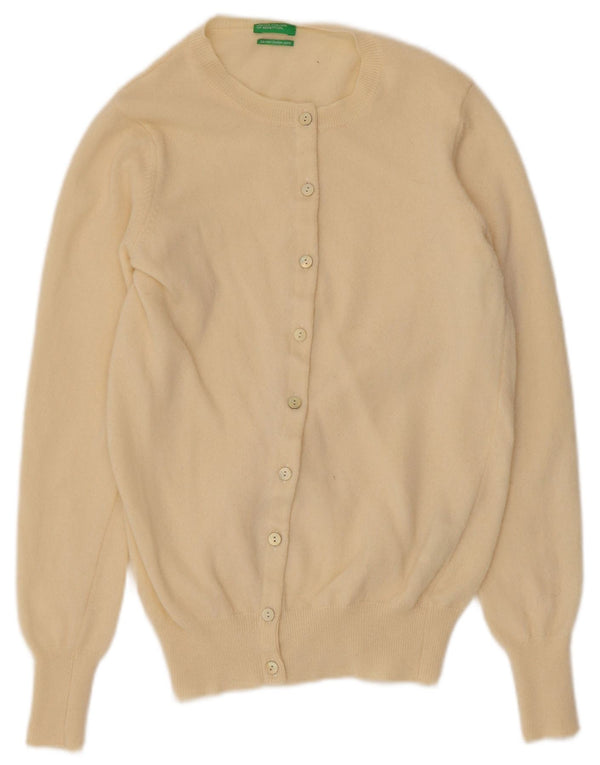 Maglione cardigan da donna Benetton UK 10 Small Beige Lana vergine