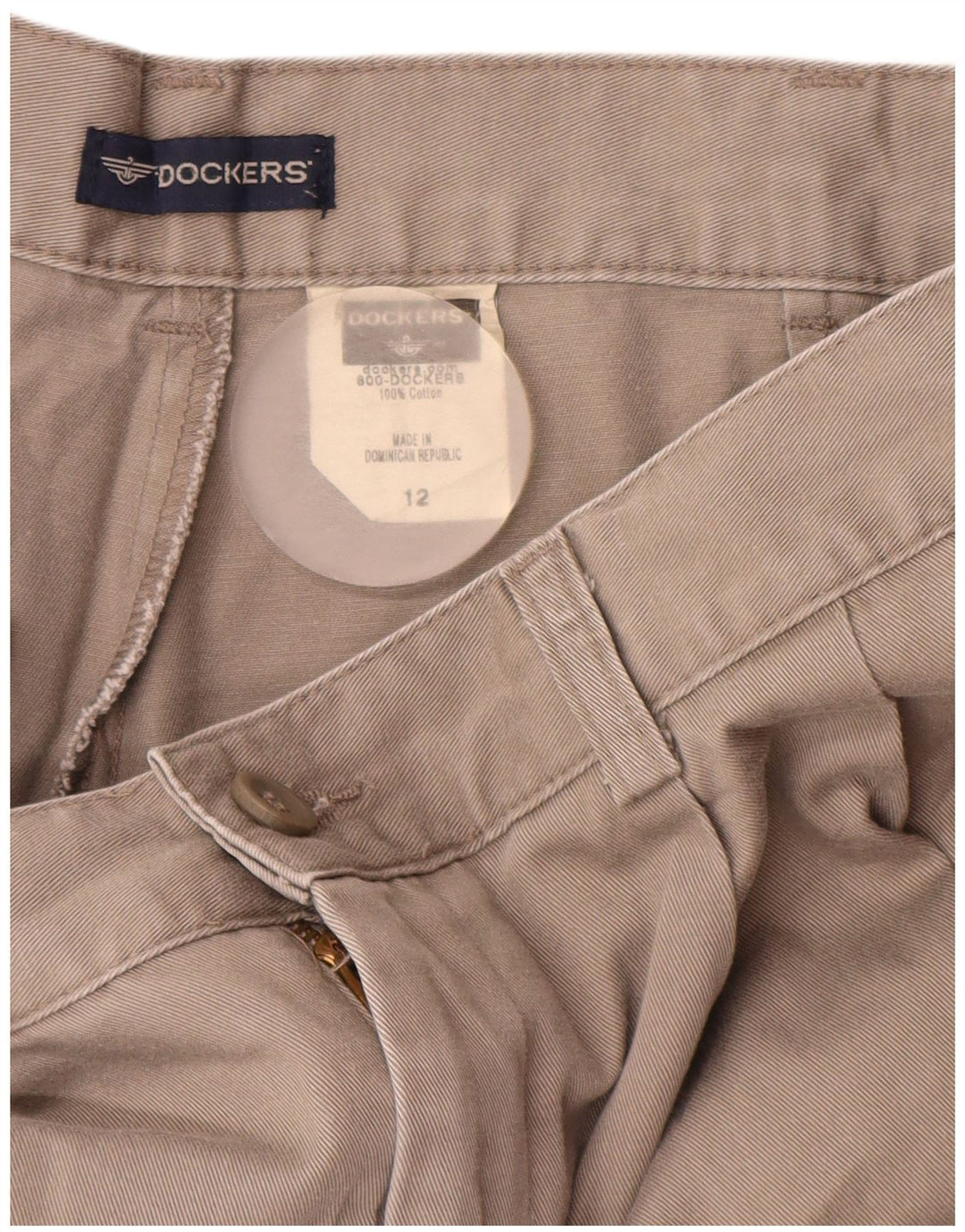 DOCKERS Pantaloncini chino con ancoraggio a vita alta da donna US 12 Large W28 in cotone grigio