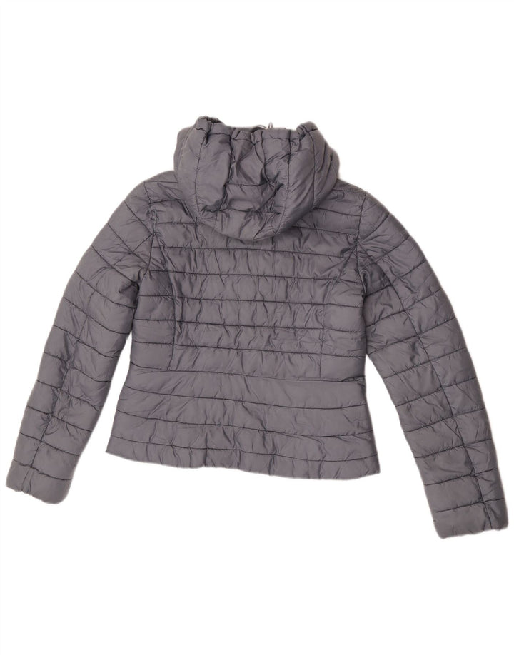 Giacca imbottita con cappuccio da donna Zara UK 14 grande poliestere grigio