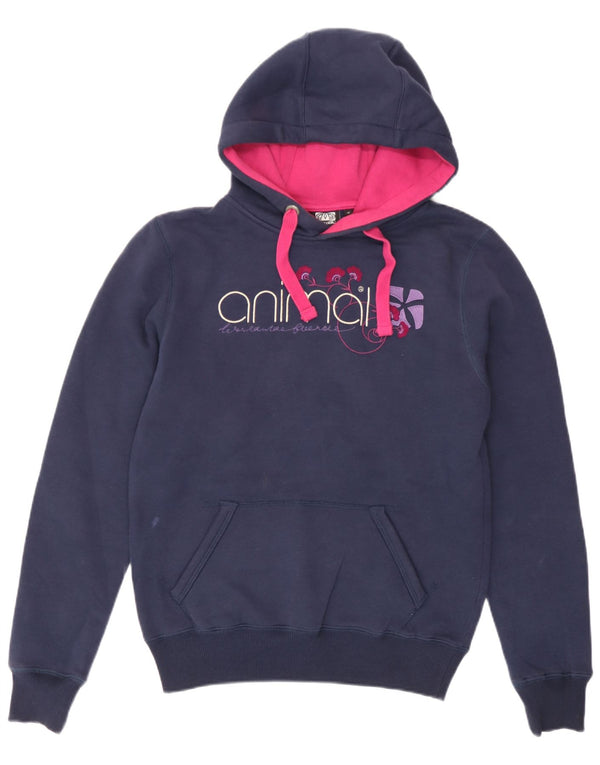 Maglione con cappuccio grafico da donna Animal UK 12 Cotone medio blu navy