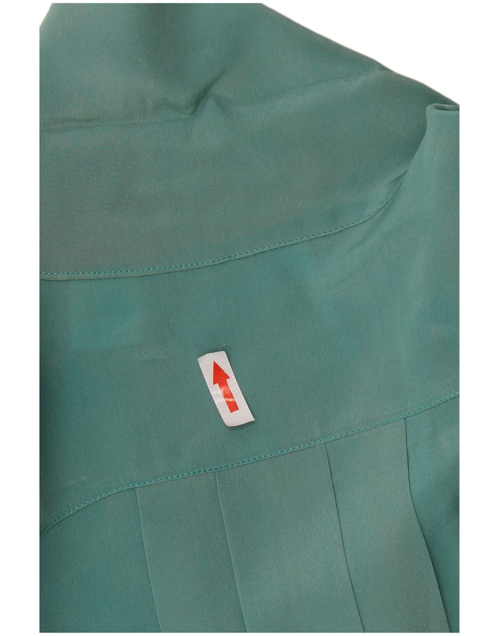 VINTAGE Camicetta a maniche lunghe con allacciatura frontale da donna UK 16 Grande seta verde