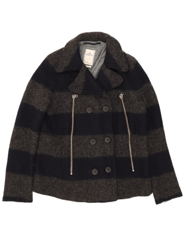 Cappotto da marinaio da donna Replay UK 18 XL in lana a righe grigie