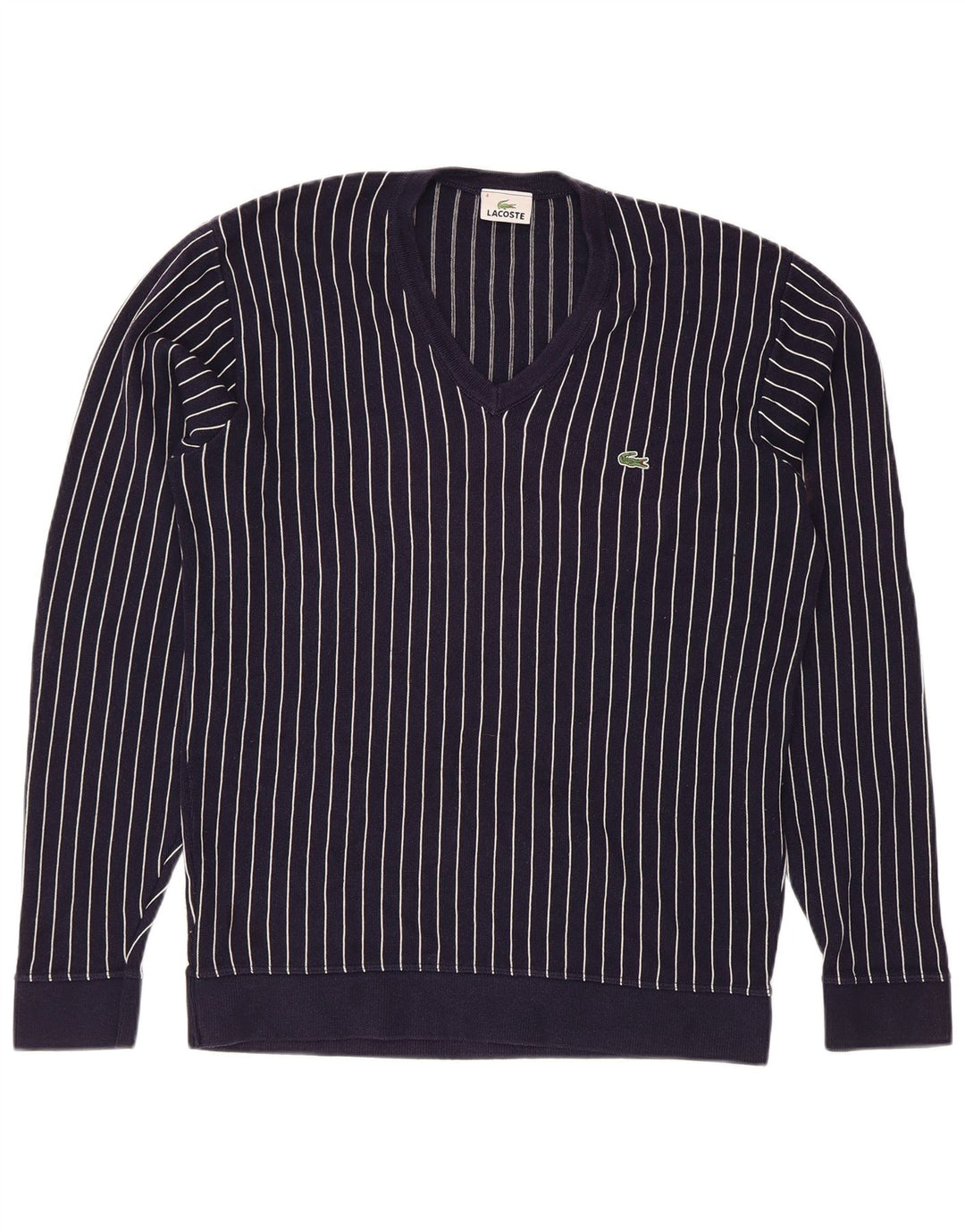 Maglione maglione da uomo con scollo a V Lacoste taglia 4 medio a righe blu navy