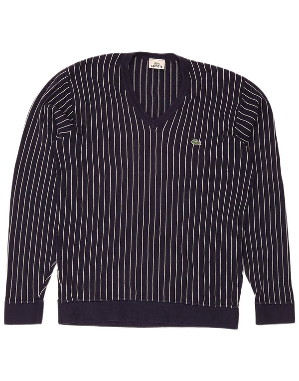 Maglione maglione da uomo con scollo a V Lacoste taglia 4 medio a righe blu navy
