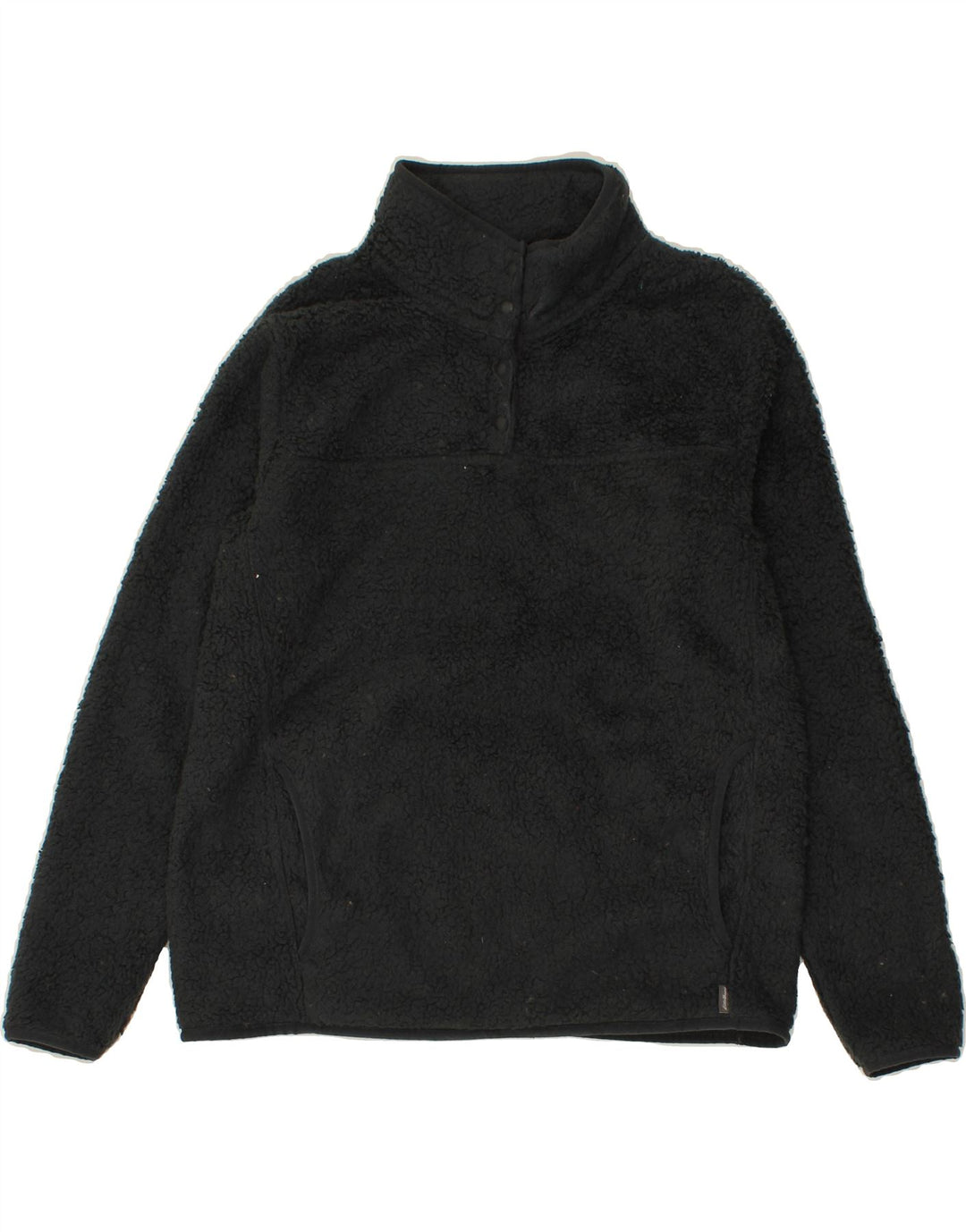 EDDIE BAUER Womens Button Neck Fleece Jumper UK 12 Medium Black Polyester Vintage Eddie Bauer and Second-Hand Eddie Bauer from Messina Hembry 