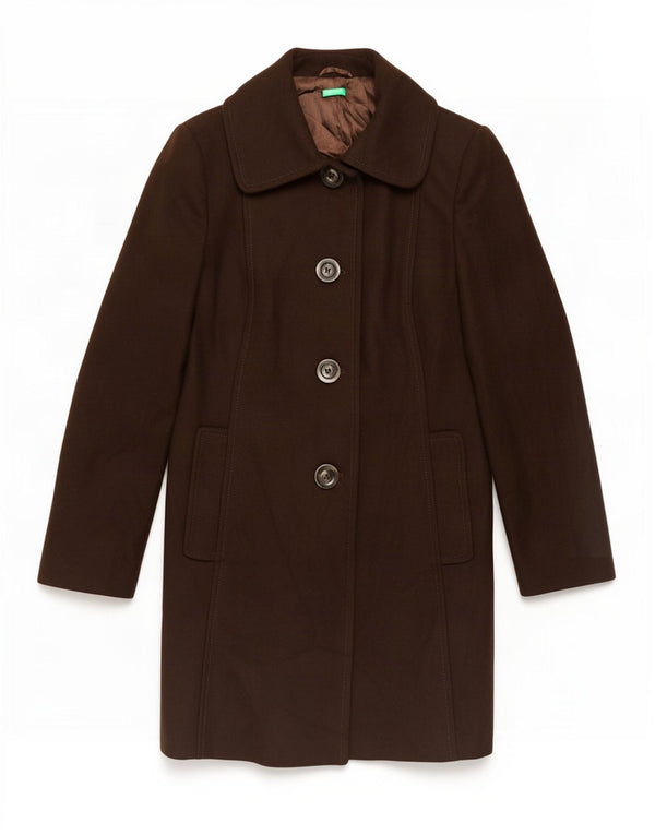 Cappotto Donna Benetton IT 46 Large Marrone Lana