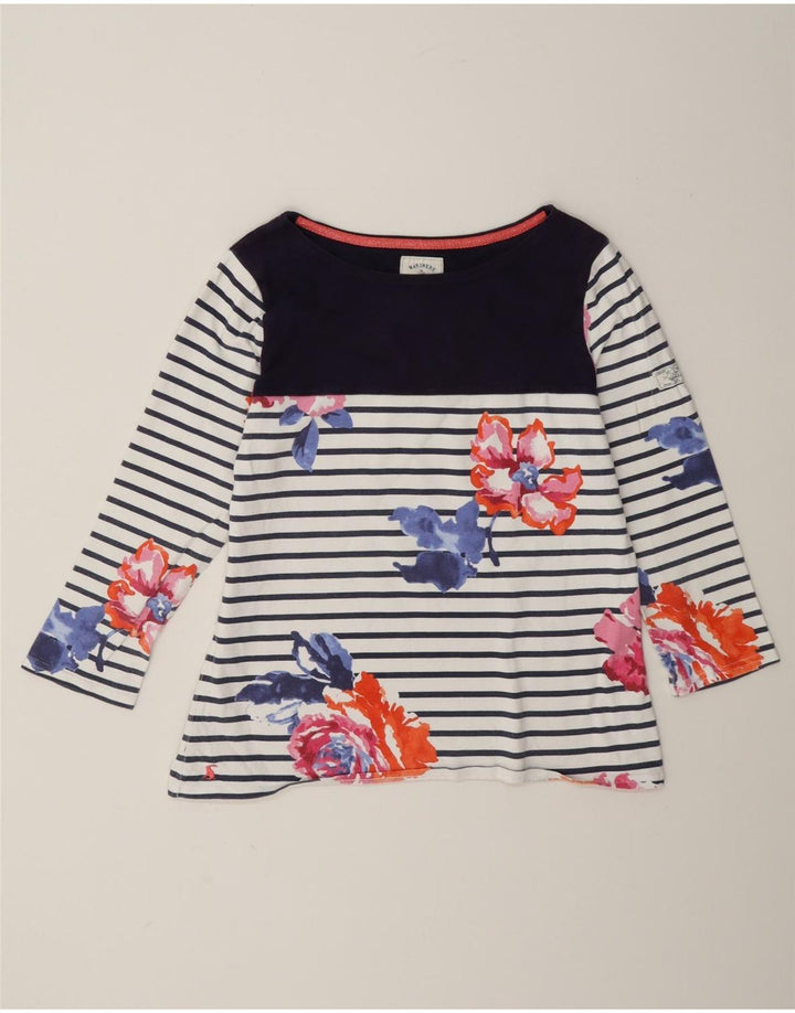 Joules - Top tunica con maniche a 3/4 da donna, UK 12, cotone a righe bianche medie
