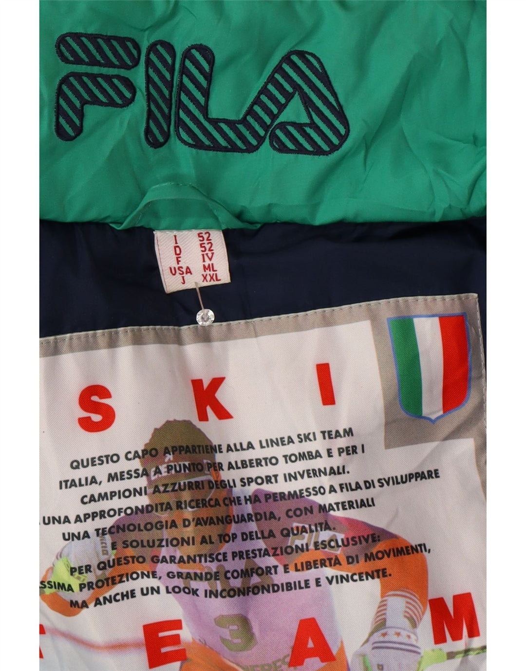 Giacca da sci con cappuccio vestibilità ampia da uomo Fila IT 52 Large Green Geometric