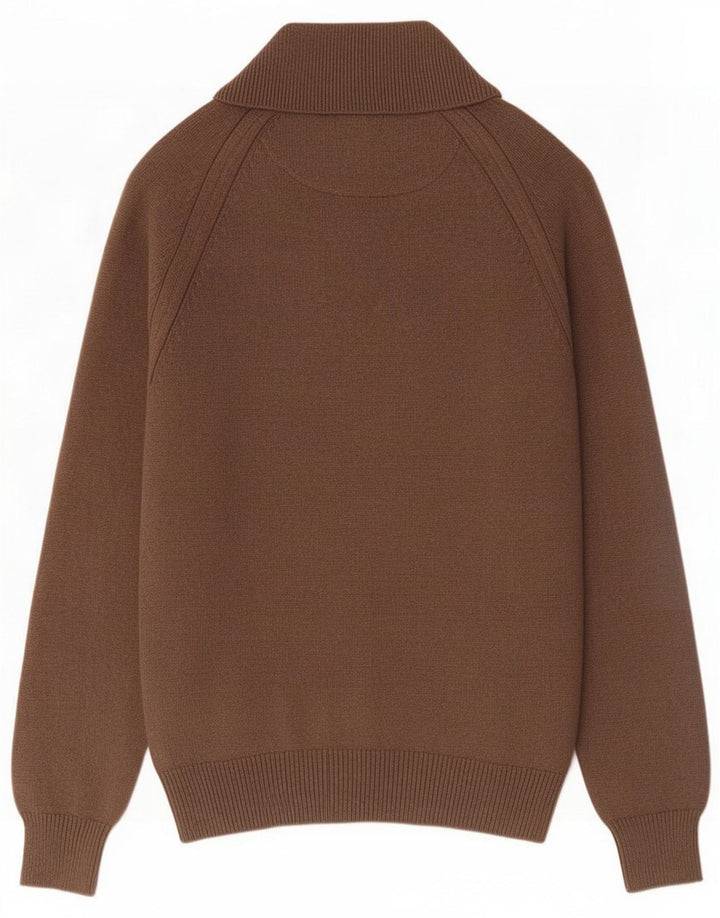 Marks & Spencer Maglione da uomo blu con collo abbottonato e collo marrone medio