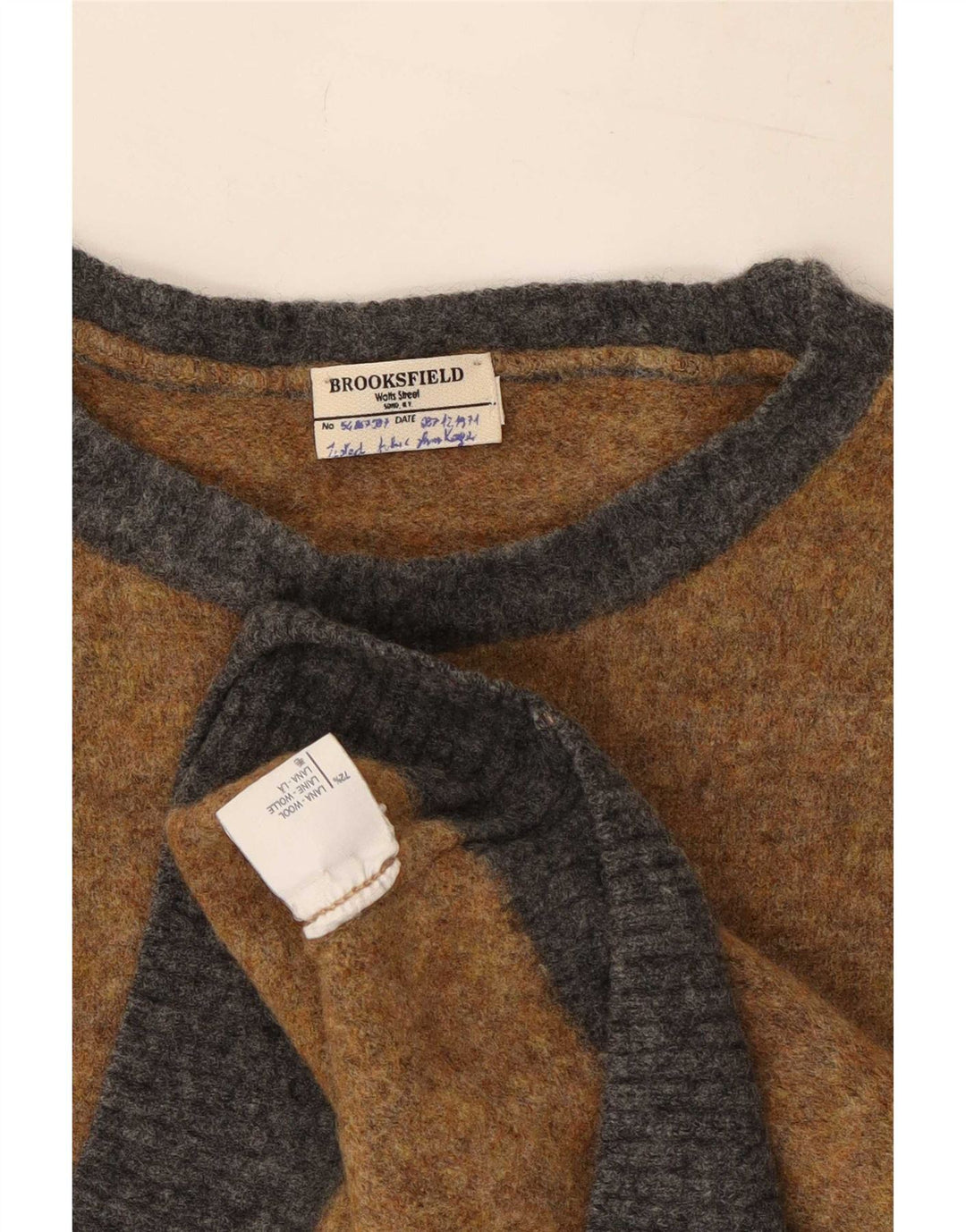Maglione da uomo girocollo Brooksfield in lana color block marrone medio