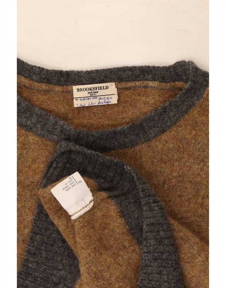 Maglione da uomo girocollo Brooksfield in lana color block marrone medio