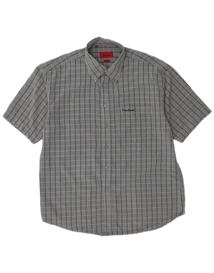Camicia a maniche corte da uomo Pierre Cardin XL poliestere a quadri grigio