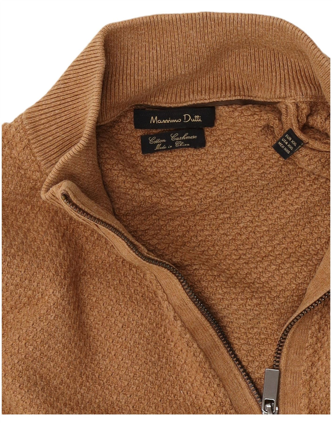 Maglione maglione da uomo con zip e collo Massimo Dutti 2XL cotone marrone