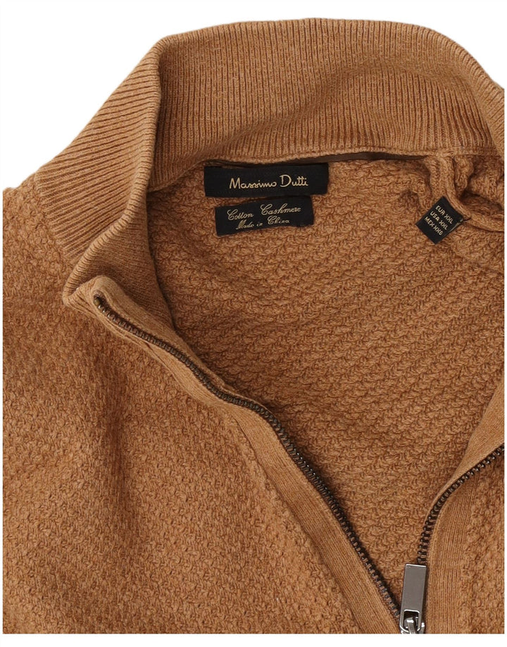 Maglione maglione da uomo con zip e collo Massimo Dutti 2XL cotone marrone