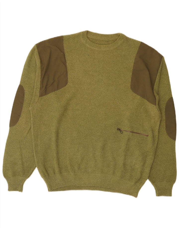 Maglione girocollo da uomo vintage in cotone color block color kaki medio