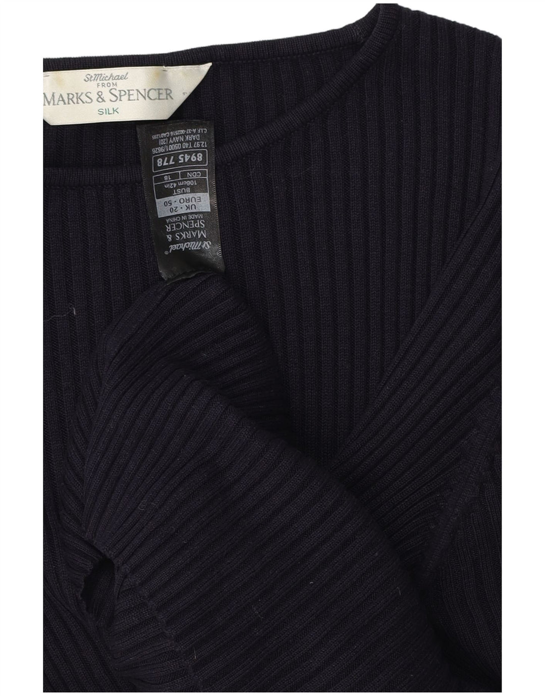 Top camicetta da donna Marks & Spencer UK 20 2XL Blu navy seta classica
