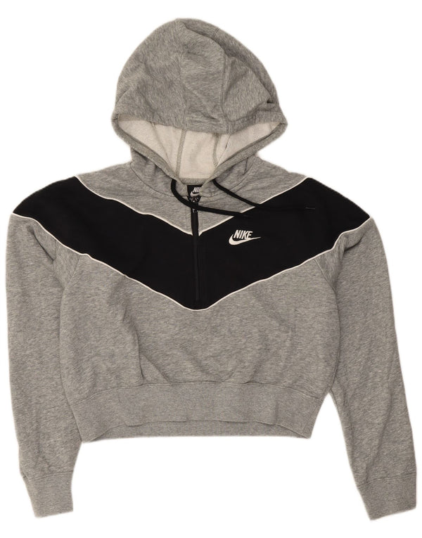 Felpa con cappuccio e collo corto con zip da donna Nike UK 14 Colorblock grigio medio