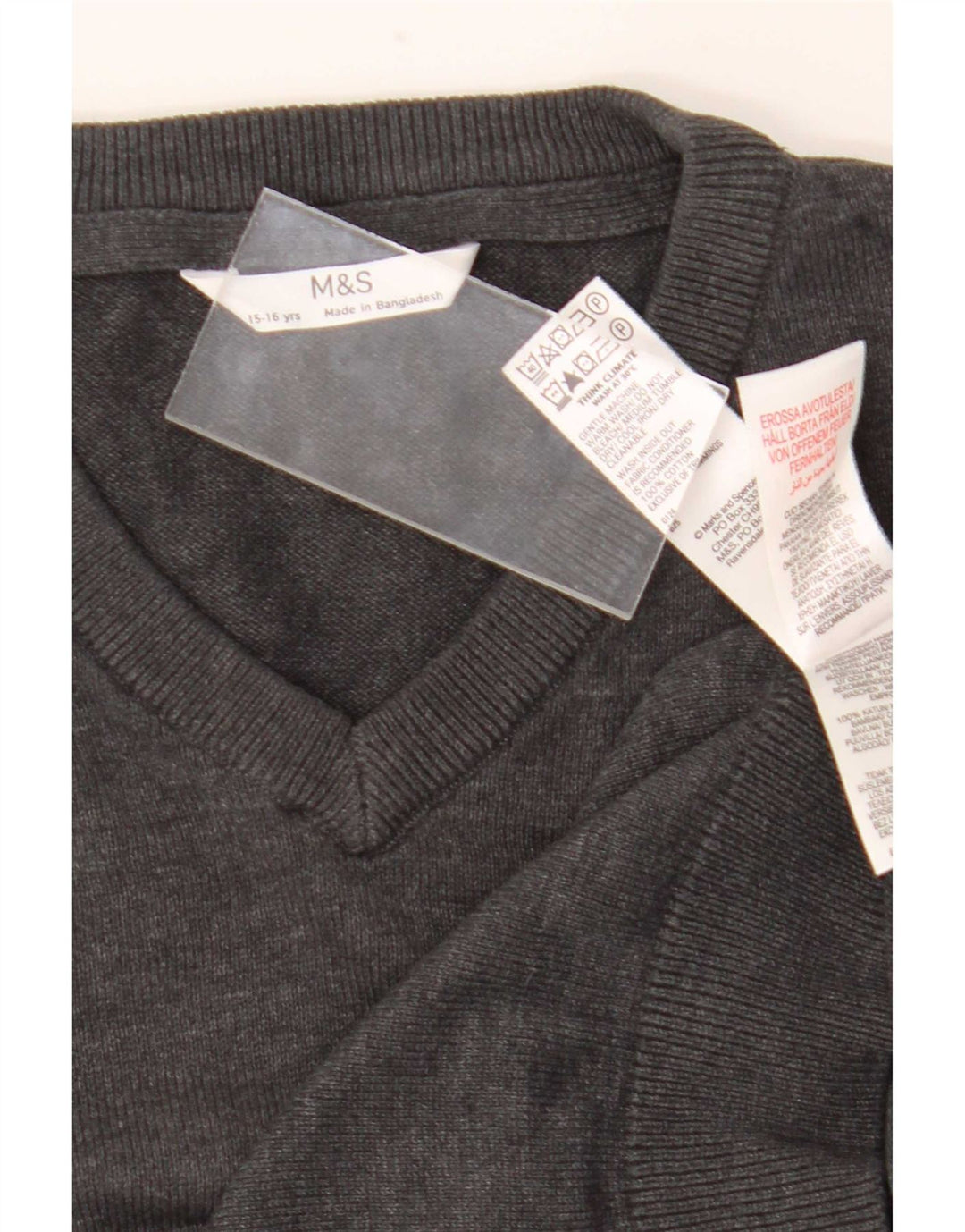 Maglione Marks & Spencer da ragazzo con scollo a V 15-16 anni in cotone grigio