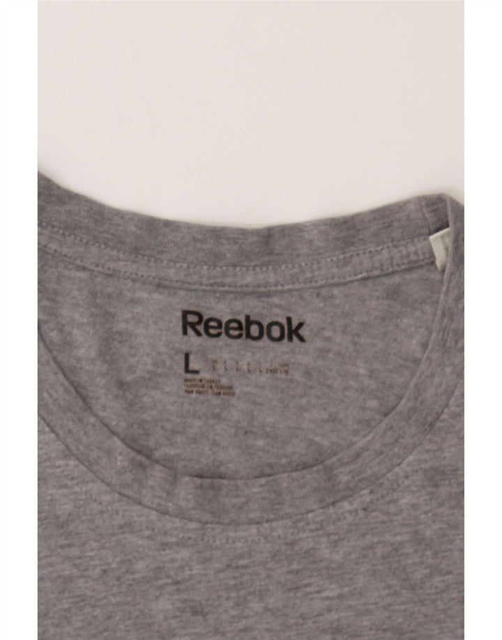 REEBOK Mens Graphic T-Shirt Top Large Grey Cotton Vintage Reebok and Second-Hand Reebok from Messina Hembry 