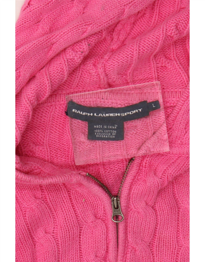 Maglione cardigan corto con cappuccio da donna Ralph Lauren UK 16 grande cotone rosa