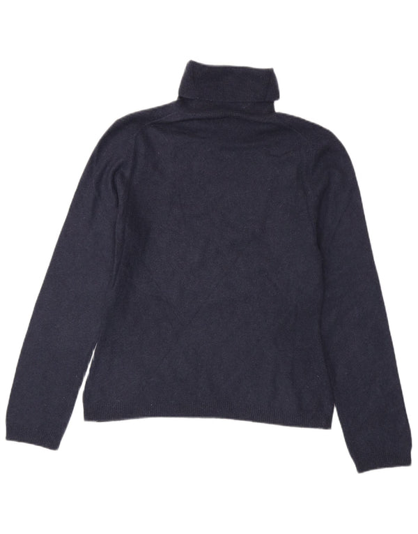 Maglione maglione da donna a collo alto Benetton UK 10 piccolo cashmere blu navy