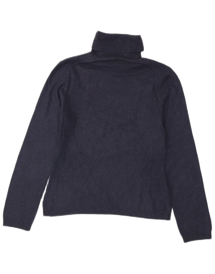 Maglione maglione da donna a collo alto Benetton UK 10 piccolo cashmere blu navy