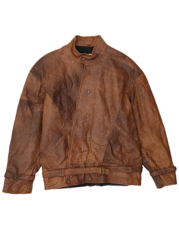 Giacca bomber da uomo vintage in pelle IT 48 in pelle marrone medio