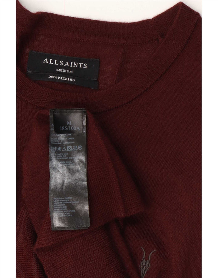 Maglione da uomo girocollo All Saints in lana merino bordeaux medio