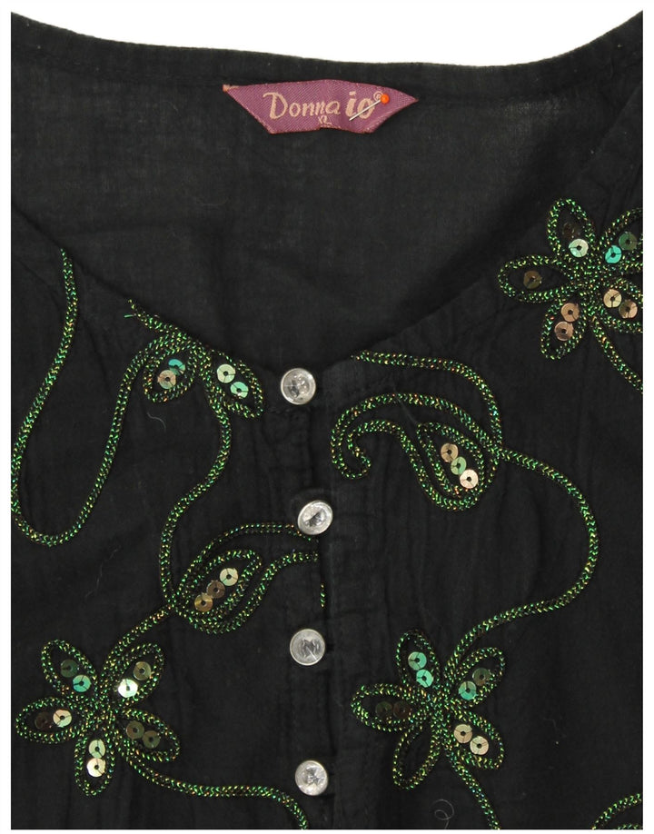 Abito a tunica con maniche a 3/4 da donna VINTAGE UK 18 XL Nero floreale