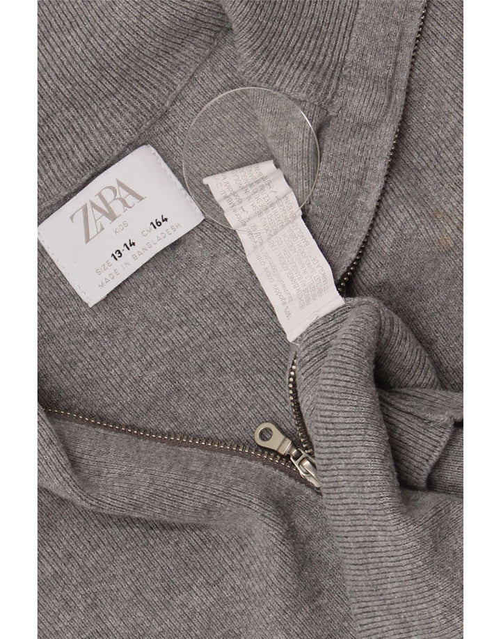 Top Zara da bambino con zip 1/4 a maniche lunghe 13-14 anni in cotone grigio