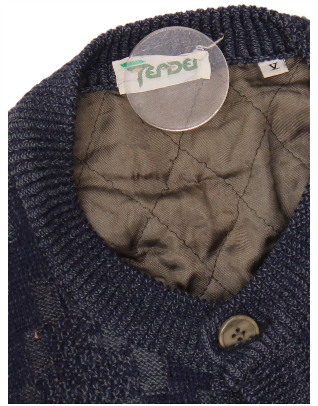 Maglione cardigan da uomo VINTAGE grande viscosa geometrica blu navy