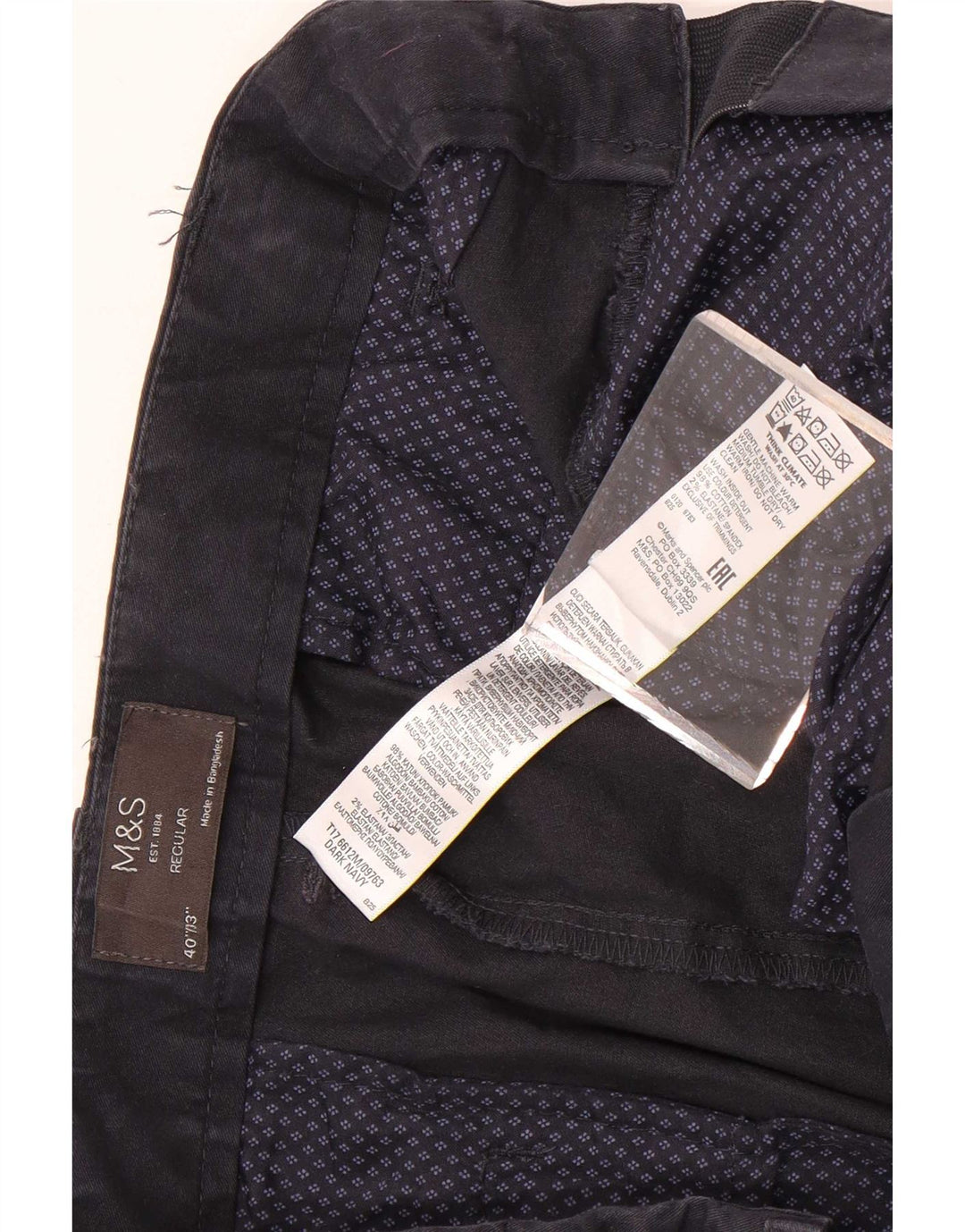 Pantaloni chino regolari da uomo Marks & Spencer W40 L33 cotone blu navy