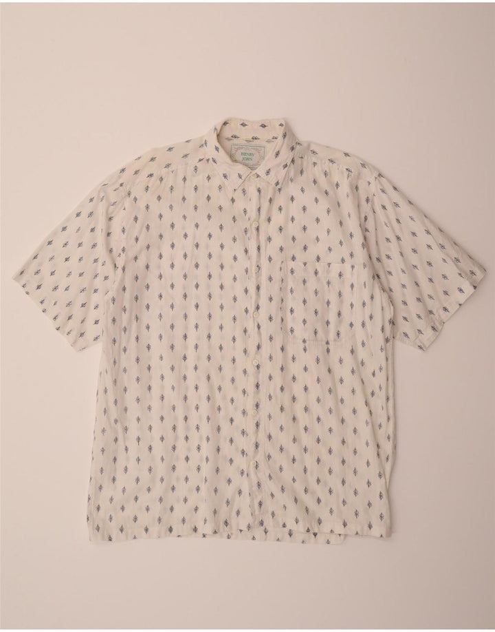 VINTAGE Mens Abstract Pattern Short Sleeve Shirt Large White Cotton Vintage Vintage and Second-Hand Vintage from Messina Hembry 