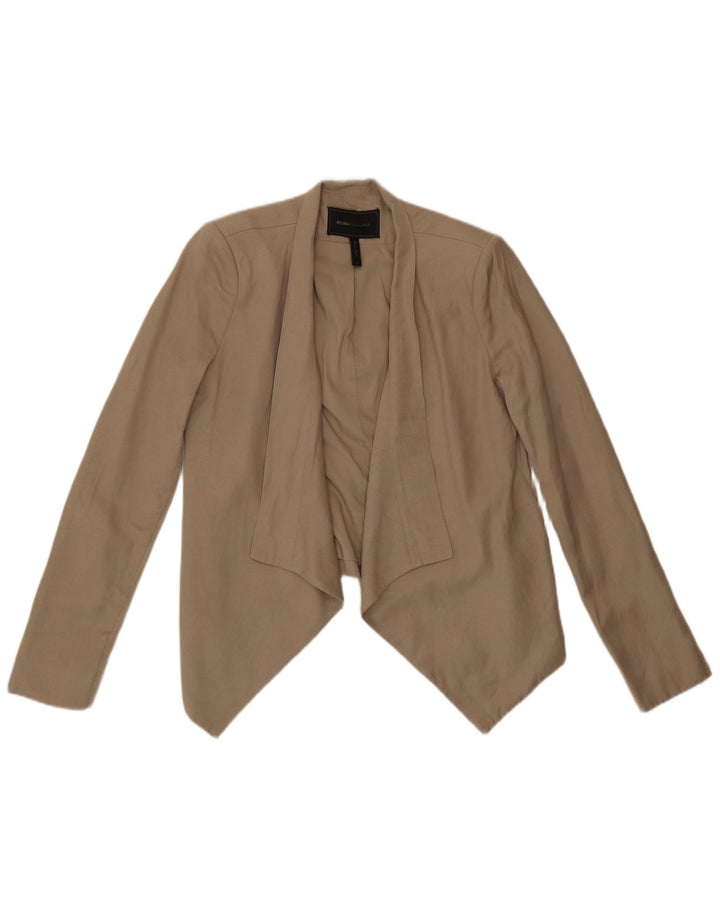 BCBGMAXAZRIA Giacca blazer aperta asimmetrica da donna UK 6 XS Rayon beige