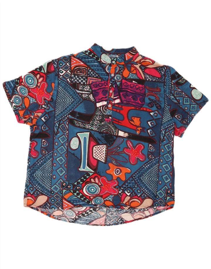 Camicia pullover a maniche corte da uomo vintage grande geometrica multicolore