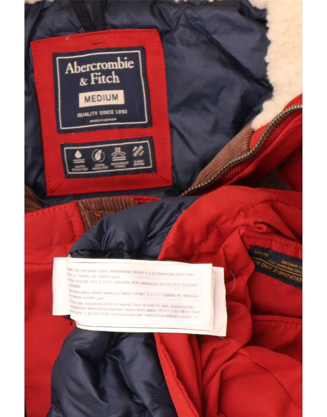 Cappotto imbottito con cappuccio da uomo Abercrombie & Fitch UK 38 Poliestere rosso medio