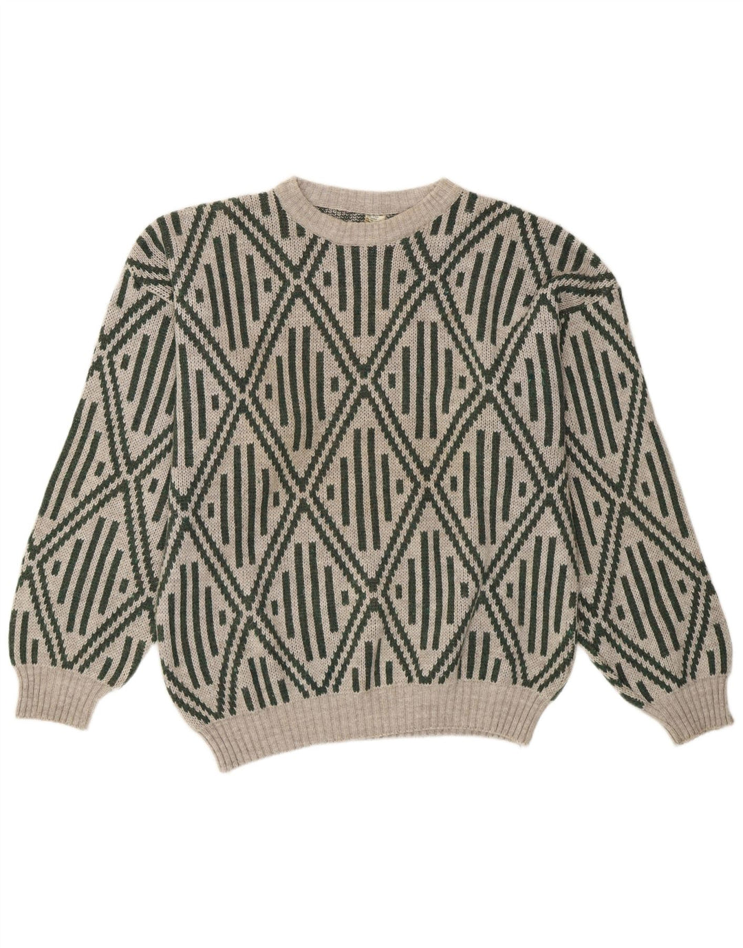 Maglione girocollo da uomo vintage in acrilico geometrico grigio medio