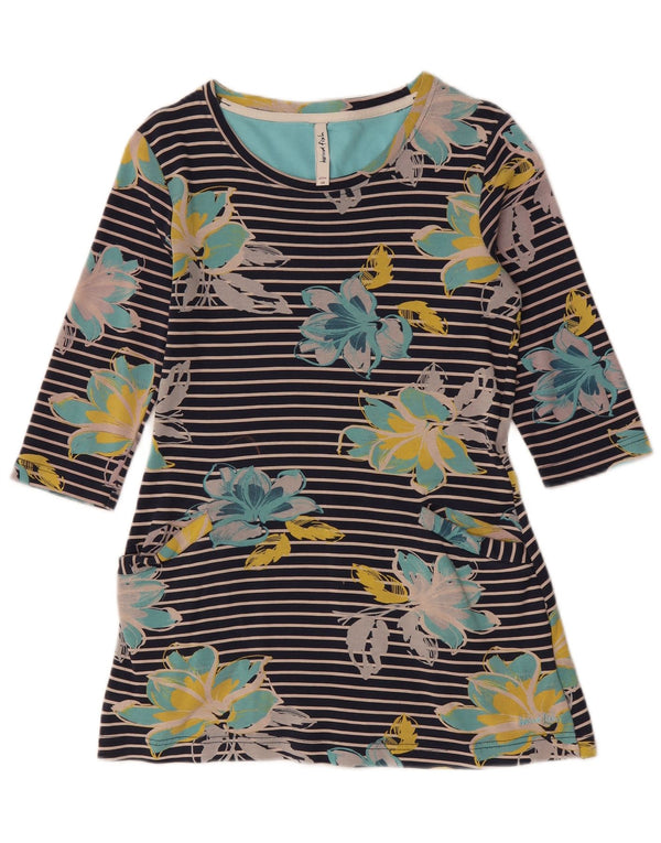 WEIRD FISH Top da donna manica 3/4 UK 10 piccolo cotone floreale blu navy