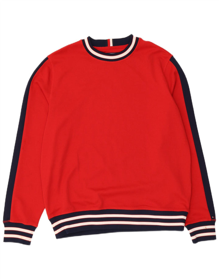 Tommy Hilfiger Uomo Felpa Maglione Grande Rosso Colourblock Poliestere