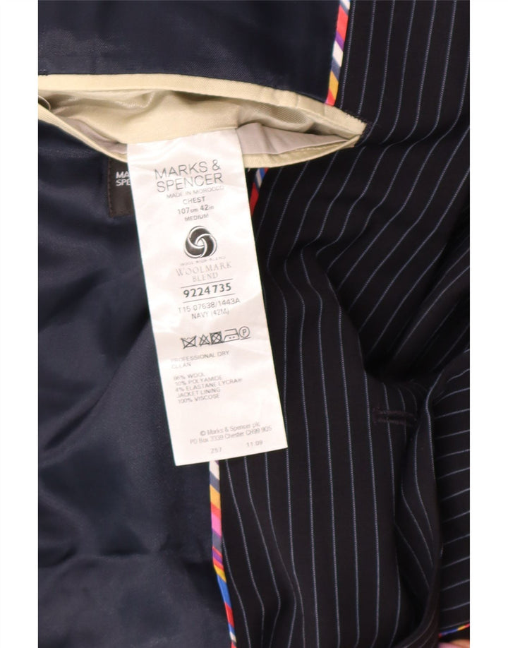 MARKS & SPENCER Mens Blazer Jacket UK 38 Medium Navy Blue Pinstripe