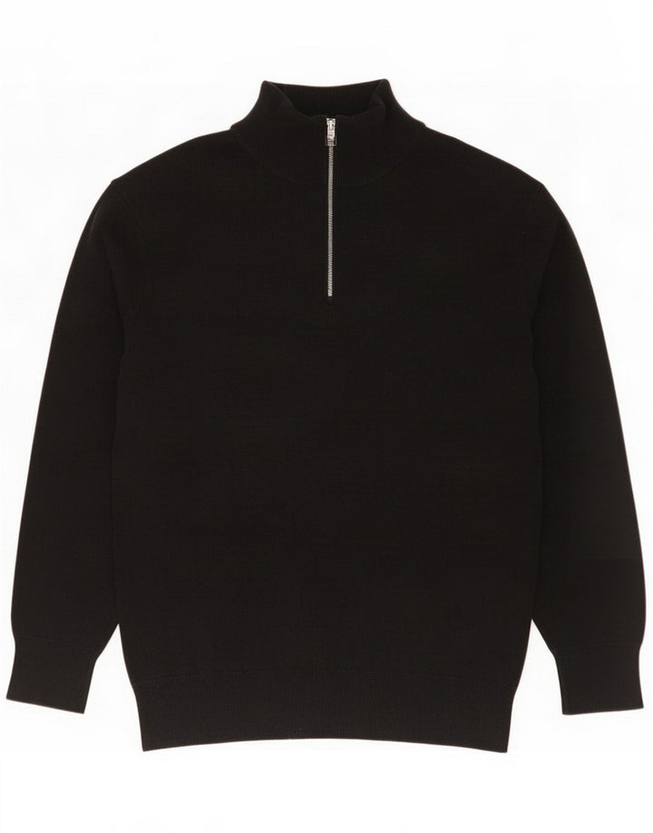 Zara Maglione da uomo con zip e collo in cotone nero medio