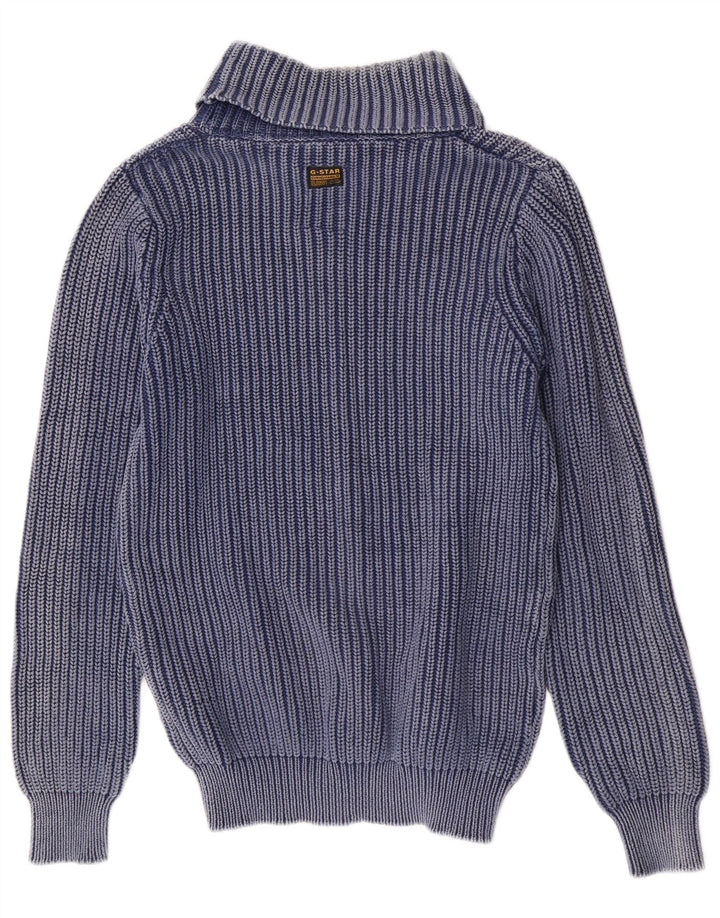 Maglione da uomo con collo a scialle grafico G-Star, grande cotone blu