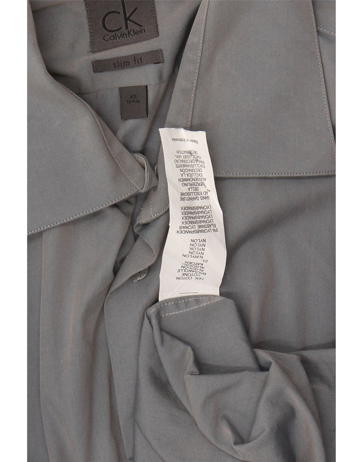 CALVIN KLEIN Camicia slim fit da uomo taglia 40 15 3/4 cotone grigio medio