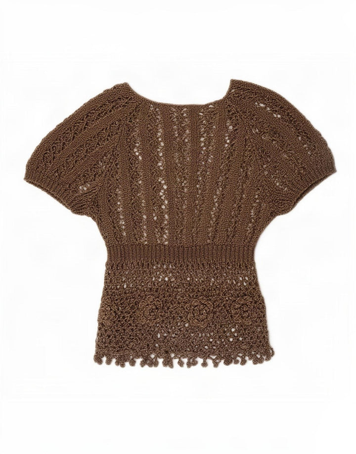 Top corto trasparente all'uncinetto da donna Zara UK 12 medio cachi
