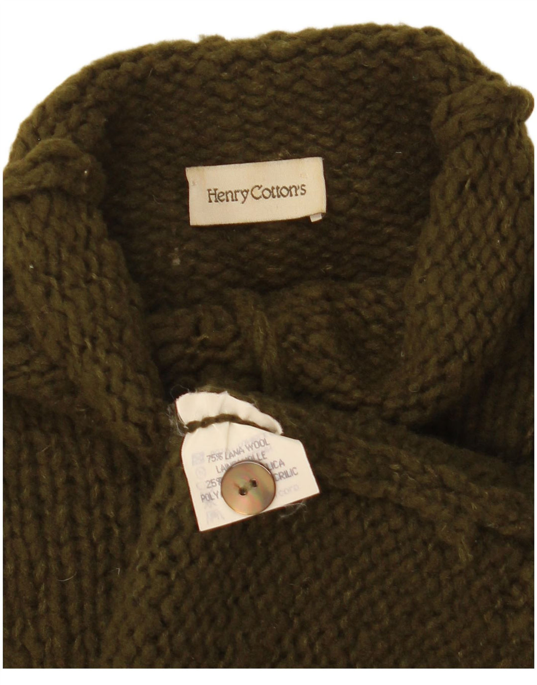 Maglione da donna Henry Cottons con collo a bottoni IT 46 Large in lana kaki