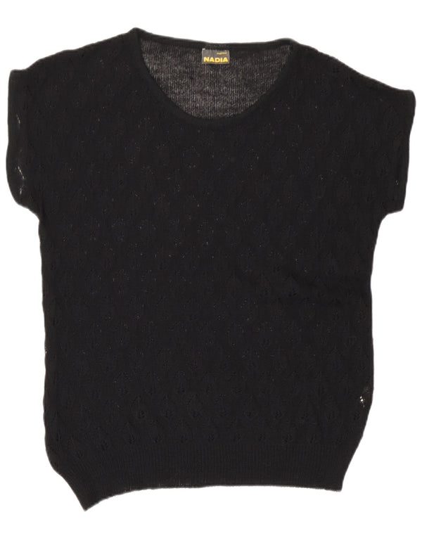 Maglione da donna Nadia con scollo a barca a maniche corte UK 14 Medio Nero