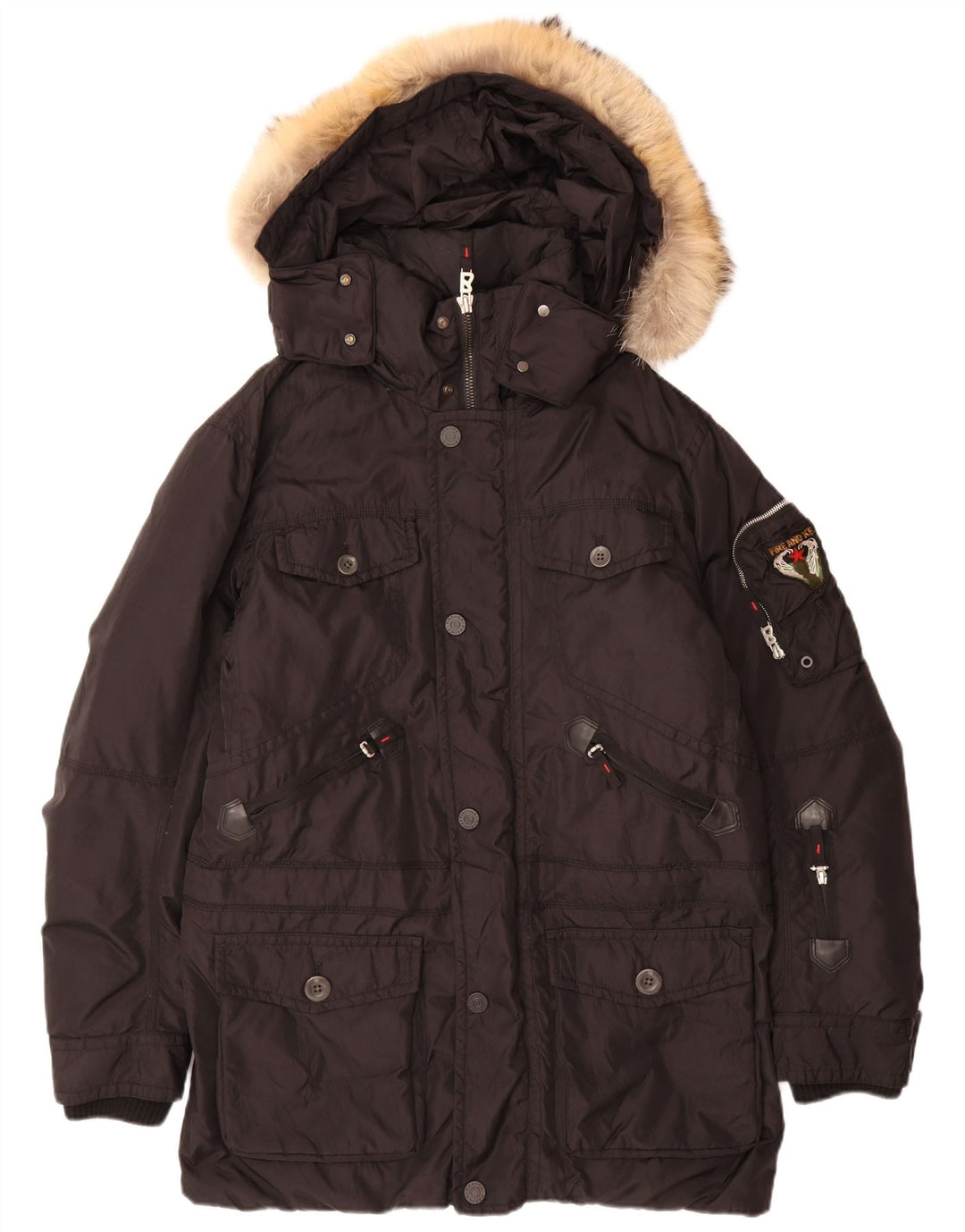 Cappotto imbottito con cappuccio da uomo Fire and Ice EU 48 medio nero in poliammide