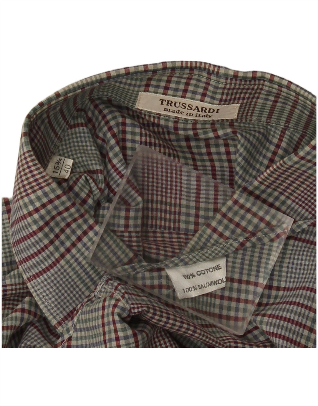 Camicia da uomo TRUSSARDI taglia 40 15 3/4 media in cotone a quadri multicolore